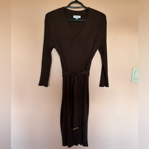Calvin Klein Ribbed Chocolate Brown Sweater Dress - Picture 1 of 3